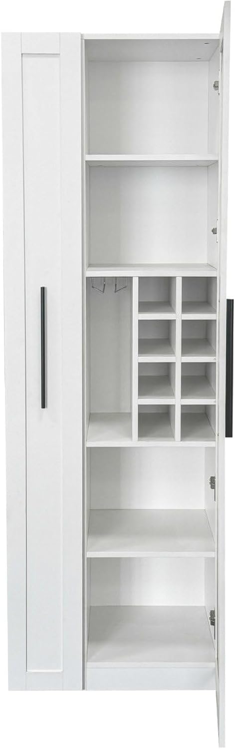 Kitchen Pantry Cabinet with Glass Door & Pull Out Shelves, 70.87" Tall Storage Cabinet with Wine Rack, Modern Farmhouse Pantry for Kitchen, Dining Room, Bar, Space-Saving Cabinet, White