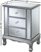 Furnifact Glam Mirrored End Table with 3 Drawers, Small Accent Nightstand for Bedroom or Living Room, Easy 2-Step Assembly, Silver