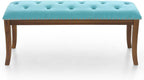 MFSTUDIO 44" Vintage Tufted Entryway Bench, Extra Large Memory Foam Upholstered Wood Ottoman Bench Dining Bench, Rectangle Tufted Fabric Bench for Living Room Hallway, Light Blue Cushion