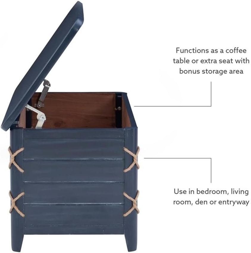 Linon Zana Cedar Lined Storage Chest with Rope Detail in Blue Distressed Wood