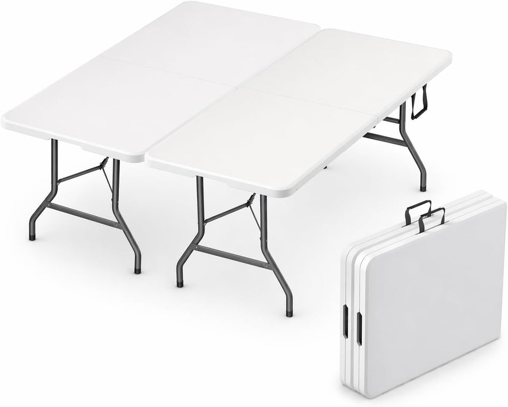 2 Pack of 6 Feet Foldable Table with Built in Handle & Steel Legs | Heavy Duty Portable | Perfect for Party, Dining, Wedding, Events, Picnic Indoor, Outdoor, Camping, Utility, Temporary