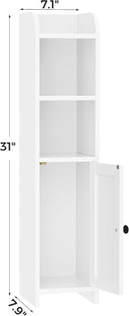 Homhedy Small Bathroom Storage Corner Floor Cabinet with Door and Shelves, Beside The Toilet Paper Stand for Skinny, Narrow Toilet Paper Cabinet, 7.9" D x 7.1" W x 31" H, White