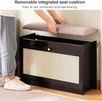 Elegant Bamboo Shoe Rack with Foldable Drawers & Cushion Slim 70cm Space-Saving nizer for Sneakers Heels & Slippers - Stylish Black Entryway Storage Solution
