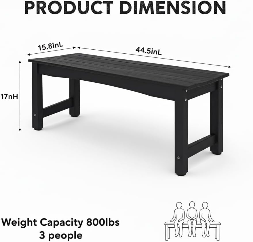 2-Person Outdoor Benches Weatherproof, Poly Lumber Outside Bench, All-Weather Garden Bench for Porch, Backyard and Park, Will not Rot and Fade, Easy Installation, Grey