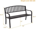 Black 50in Outdoor Steel Benches Powder-Coated 2-Person 500lbs Capacity Garden Deck Backyard