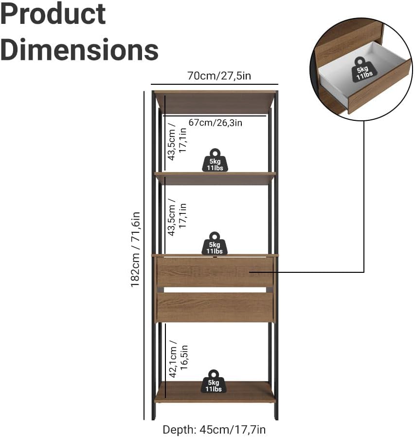 Madesa Kitchen Pantry Storage Rack 27" L with 2 Drawers and Open Shelves Multiuse Cabinet for Kitchen Organization - Black/Brown