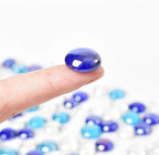 Flat Glass Marbles 1lb, 100PCS Mixed Color Blue Glass Beads for Vases Flat Gems Aquarium Pebbles Decorative Vase Filler Table Scatter Decor