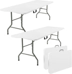 Fivenl 2 Pack 6 Feet Portable Folding Table White, Steel Legs Fold-in-Half with Carrying Handle Rectangular Plastic Foldable Table for Party, Wedding, Camping, Picnic, Dining, Indoor Outdoor Events