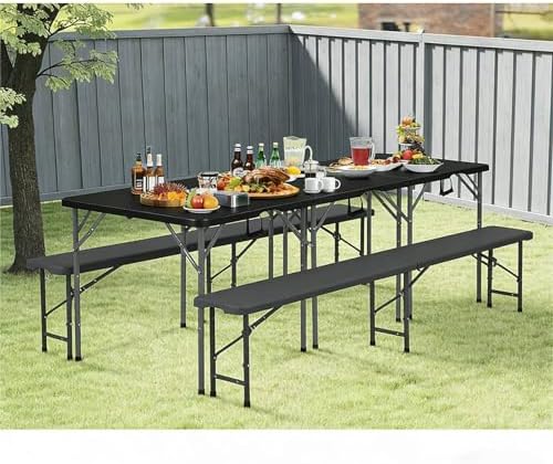 34'' Square Folding Card Table with Built in Handle & Steel Legs Black | 353LBS Capacity Heavy Duty HDPE Carry Handle Easily Lift Indoor Outdoor Utility for Picnic, Camping, Party & Tailgate