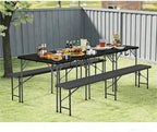 34'' Square Folding Card Table with Built in Handle & Steel Legs Black | 353LBS Capacity Heavy Duty HDPE Carry Handle Easily Lift Indoor Outdoor Utility for Picnic, Camping, Party & Tailgate