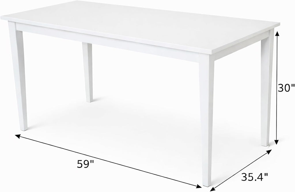 Modern 59 Inch Rectangular Dining Table, White Finish Solid Rubberwood