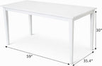 Modern 59 Inch Rectangular Dining Table, White Finish Solid Rubberwood