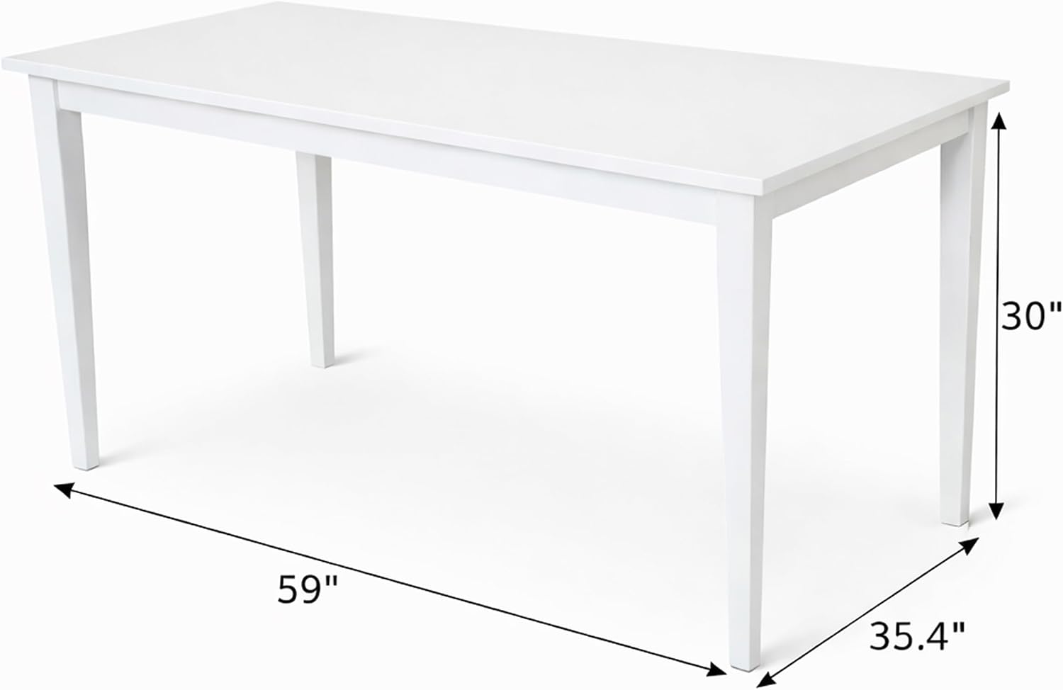 Modern 59 Inch Rectangular Dining Table, White Finish Solid Rubberwood