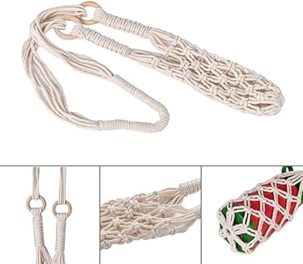 Hanging Water Bottle Net Bag Cotton Carrier with Hooks Portable Storage Holder for Wine Bottles DIY Accessories(white)