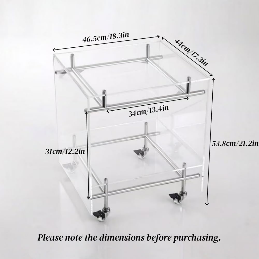 Movable Acrylic Couch Side Table, Creative Double-Layer Night Stand, Transparent Coffee Table with Wheels, Multi-Purpose End Table for Living Room and Bedroom(Yellow)