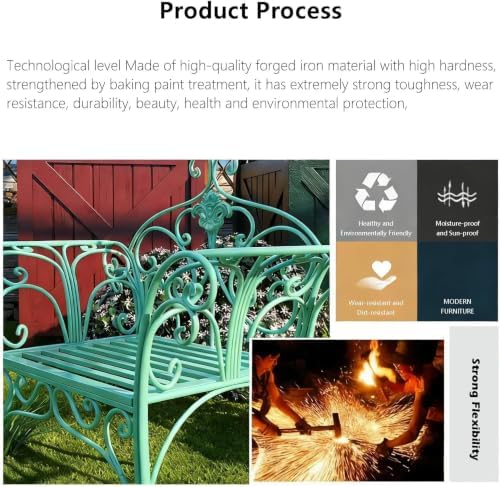 Cast Iron Garden Bench, All Weather Rustproof Patio Furniture, Multifunctional Compact Lounge Seat for Porch Balcony Bedroom Living Room
