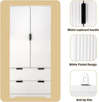 72" Modern Fluted Kitchen Pantry Cabinet with 2 Large Drawers & 8-Door Spice Rack, Freestanding Storage Organizer for Bathroom, Dining Room, Office, Entryway (White)