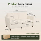 Valthie 61" Corduroy Loveseat Sofa, Modern Comfy Couches with Side Pocket, Living Room Couch, Couch for Bedroom and Small Spaces,2-Seater Sofa Beige