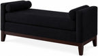 End of Bed Couch, Wooden Bench for Living Room, Entryway Seat | Strong Wooden Base，Rounded Armrests，Thick Comfortable Cushion(Black + Boucle + Foam)