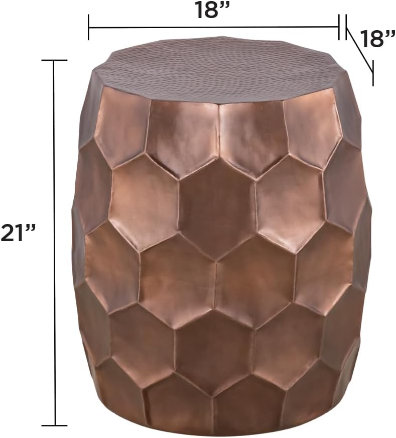 Round Aluminum Material 32" Coffee Table and 21" Height End Table Set 2PC Tables with Glossy Diamond Patterned Base Copper
