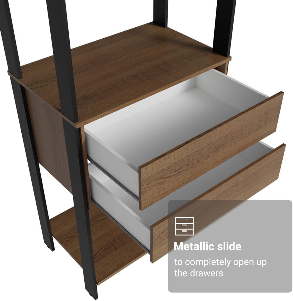 Madesa Kitchen Pantry Storage Rack 27" L with 2 Drawers and Open Shelves Multiuse Cabinet for Kitchen Organization - Black/Brown
