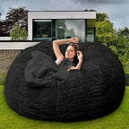 HDMLDP Bean Bag Chair for Adults Kids Without Filling Comfy Fluffy Giant Round Beanbag Lazy Sofa Cover for Reading Chair Floor Chair, 6FT, Black