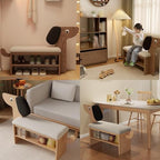 Wooden Shoe Bench with Cushion,shoe changing bench,Comfortable Padded Seat Cushion,shoe changing bench 77/88cm high x 32cm deep,Space Saving Stools,Easy to Assemble(Natural,A-60x42cm/23.6x16.5IN)