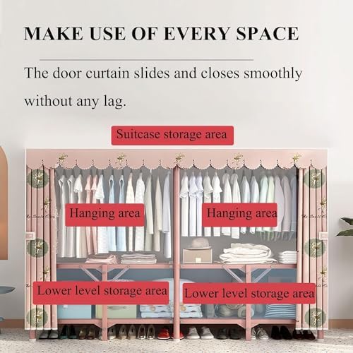 Portable Closet Foldable Wardrobe Steel Tube Thick Storage Bedroom Household Storage Fabric Wardrobe Easy to Assemble Temporary Closet