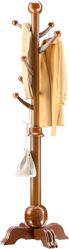 Solid Wood Coat Rack with 7 Rounded Hooks for Hanging, Tree Stand Coat Rack on Feet, Tree Shaped with 6 cm Thickened Main Pole, for Coats, Hats
