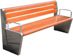 Garden Outdoor Park Backrest Chair, Stainless Steel Frame Wooden Bench, Garden Patio Leisure Seating Seat(Small)