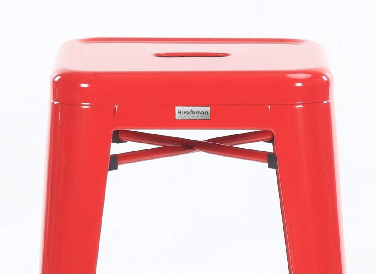 Buschman Metal Bar Stools 24" Counter Height, Indoor/Outdoor and Stackable, Set of 4 (Red)