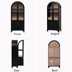 71" Tall Arched Kitchen Pantry Cabinet with Adjustable Shelves & Large Drawers, Arched Bookshelf with Storage Cabinet & Glass Doors, Wooden Versatile Cupboard for Dining Room (Black)