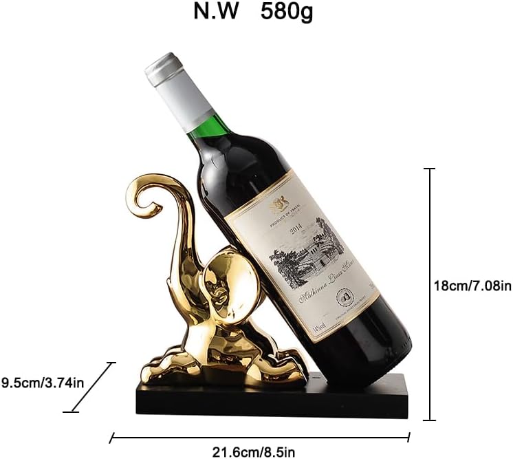 ELEGANTZ Modern Wine Bottle Holder – Decorative Elephant Design with Chrome Finish – Single Bottle Display Stand for Countertop, Bar, or Dining Table – Elegant Wine Rack with Black Base