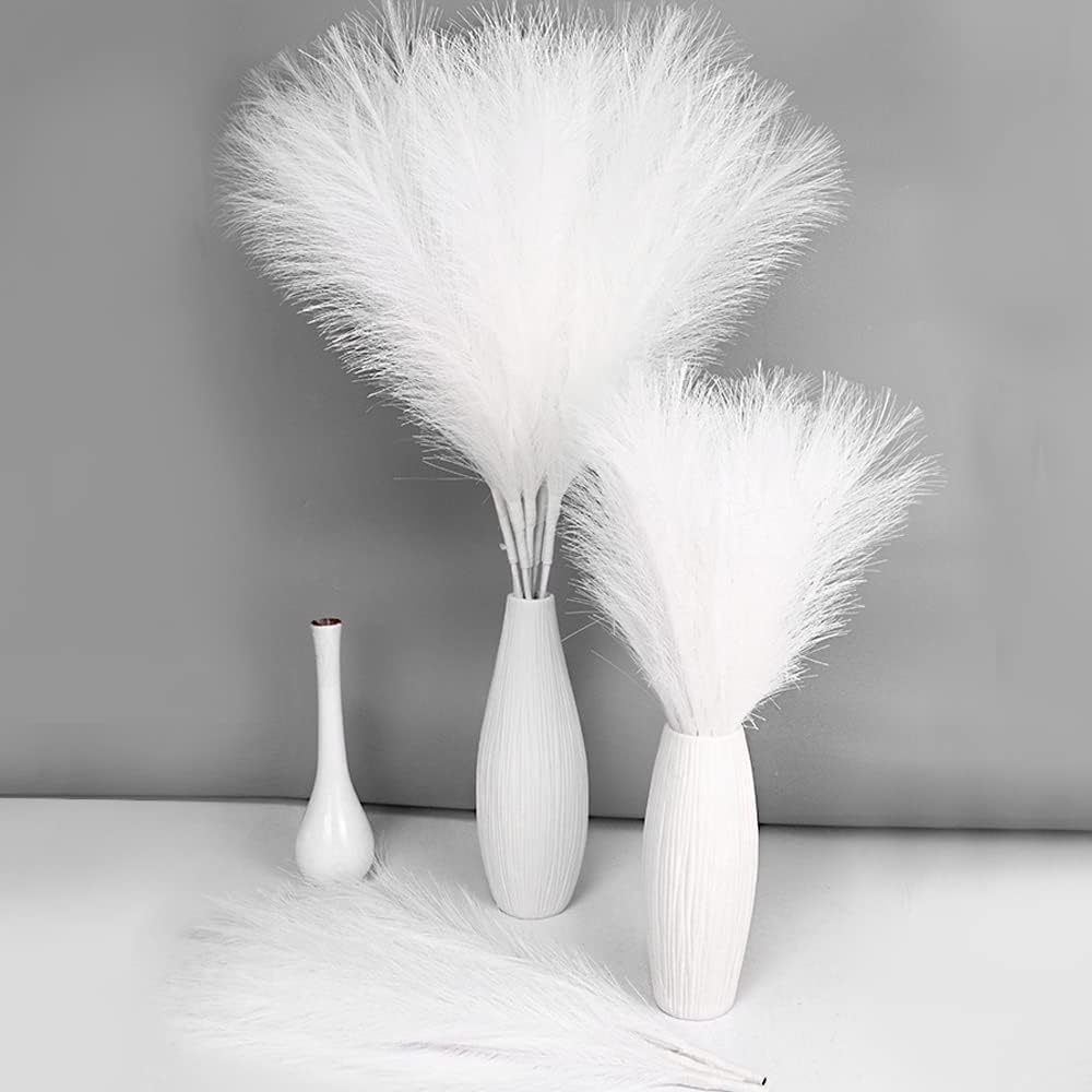 MAKHOT White Pampas Grass Decor Fluffy, Faux Pampass White Small Fake Pampas 30"-5 Pcs Pampass Grass Floral WhiteFlowers Filler for Floor Vases, WhitePampas for Home Vase Decor