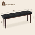 47'' Solid Wood Dining Bench with Cushion, Faux Leather Upholstered Bench for Dining Room Table, Kitchen, Entryway, or Bedroom End of Bed, Black