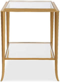 Pemberly Row Contemporary End Table, Iron Frame, Radiant Gold Leaf Finish, Beveled Tempered Glass Shelves, Flared Design, Durable Living Room Side Table