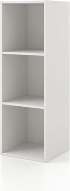 Homes: Inside + Out Apexa 3-Cube Storage Organizer Shelves, Stackable Wood Bookcase Fits Cubby Bins for Organization, Dorm Teen Room Decor & Home Office, White