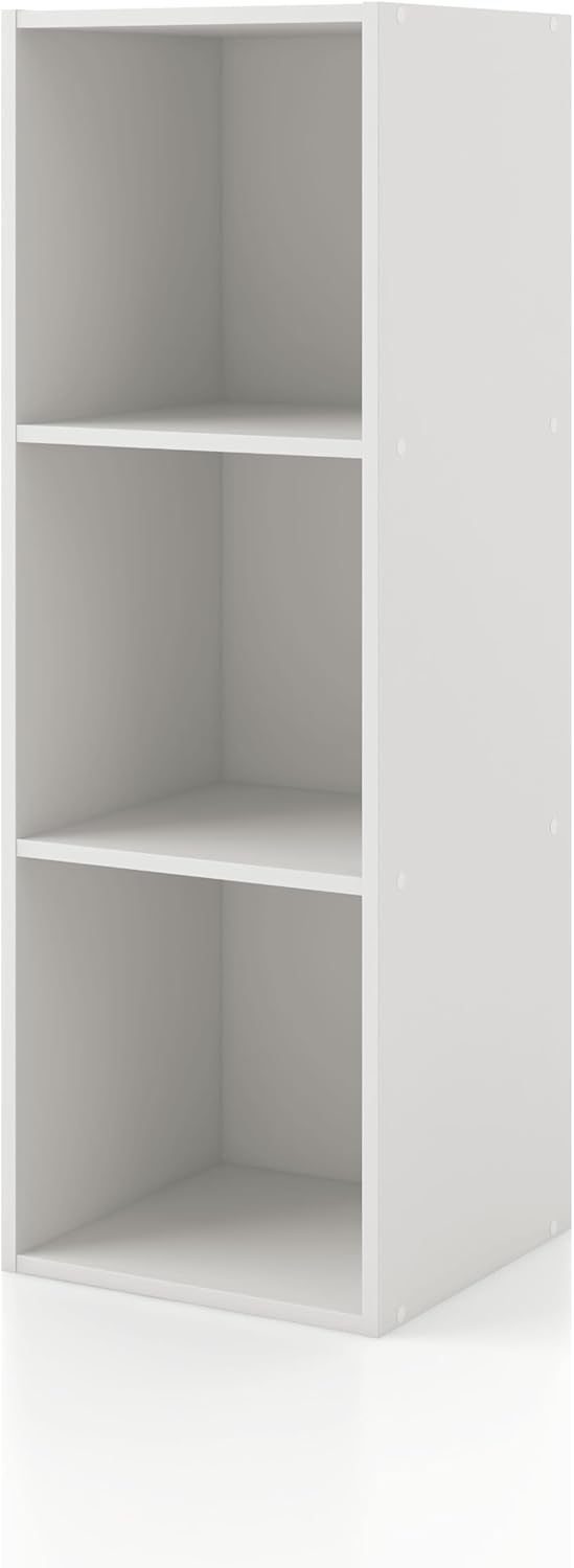 Homes: Inside + Out Apexa 3-Cube Storage Organizer Shelves, Stackable Wood Bookcase Fits Cubby Bins for Organization, Dorm Teen Room Decor & Home Office, White