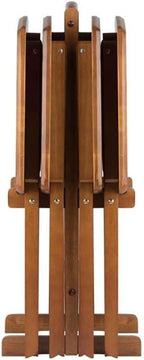 HomeStock Renaissance Romance 5-Piece Oversize Snack Table Set with Solid Teak Finish, Curved Sides, Rounded Corners, and Sturdy Stand, 23.6" W x 15.75" D x 25.5" H Teak