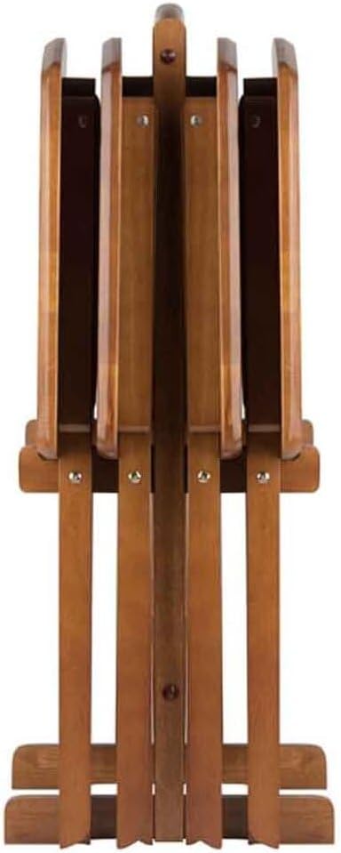 HomeStock Renaissance Romance 5-Piece Oversize Snack Table Set with Solid Teak Finish, Curved Sides, Rounded Corners, and Sturdy Stand, 23.6" W x 15.75" D x 25.5" H Teak