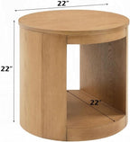 Benzara Sery Side End Table, 22 Inch Round Top with Open Lower Shelf, Oak Brown