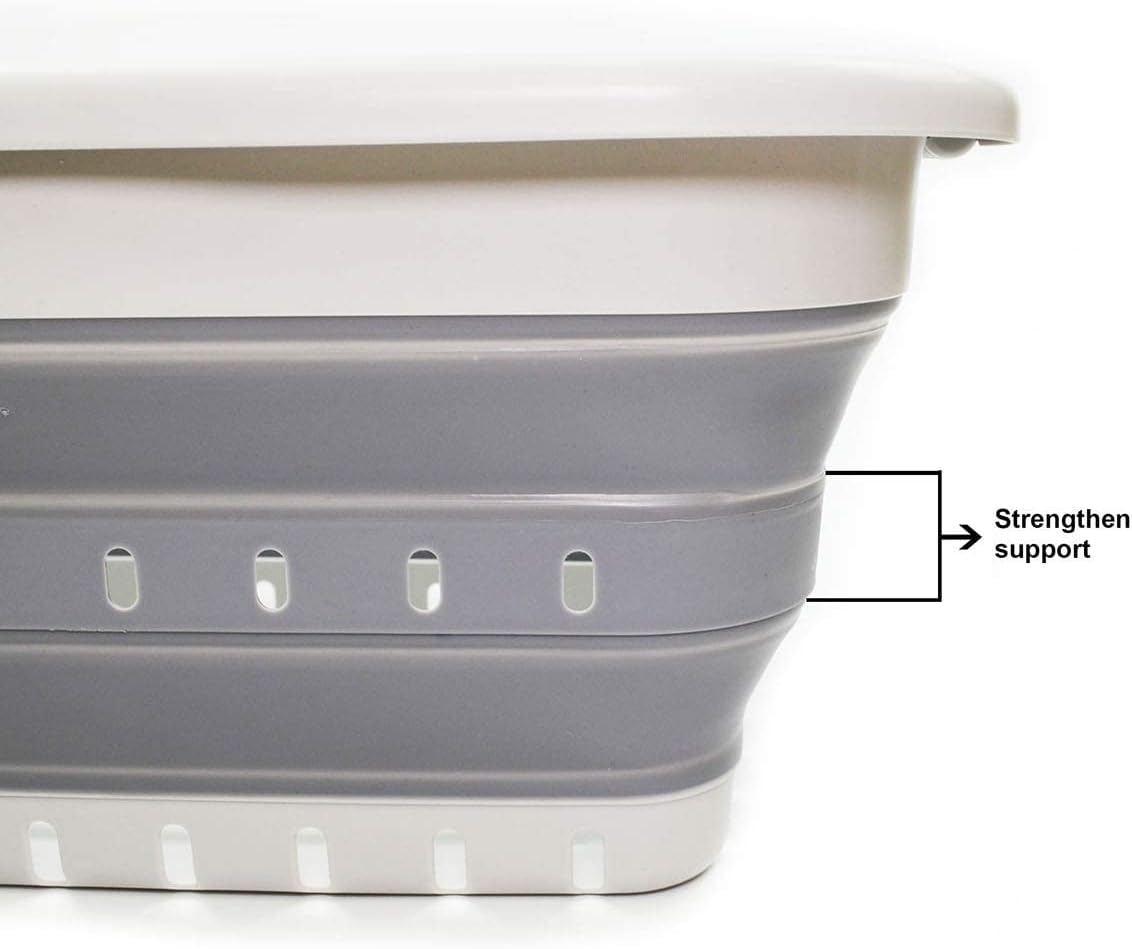 SAMMART 41L (10.8 gallon) Set of 2 Collapsible 3 Handled Plastic Laundry Basket-Foldable Pop Up Storage Container/Organizer-Space Saving Hamper/Basket (2, Grey/Dark Grey)