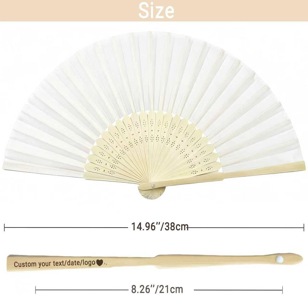 Custom Wedding Fans Bulk for Guests – Personalized Folding White Hand Fans for Women, Wooden Handheld Fans for Weddings, Party Favors & DIY Program Fans (50 Pieces)