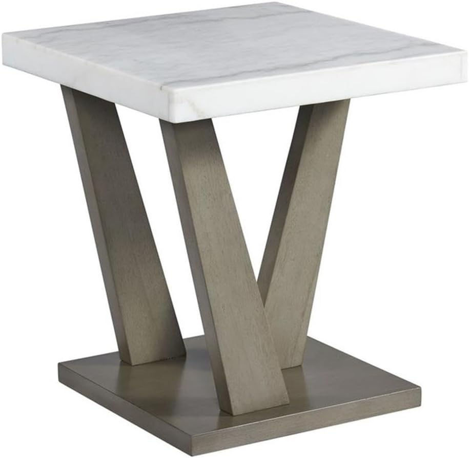Pemberly Row Square Marble End Table, 22 x 22 x 25 in, Natural White Marble Top, Dark Gray Wood Base, Contemporary Design, Stylish Support Legs for Living Room or Bedroom Decor