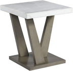 Pemberly Row Square Marble End Table, 22 x 22 x 25 in, Natural White Marble Top, Dark Gray Wood Base, Contemporary Design, Stylish Support Legs for Living Room or Bedroom Decor