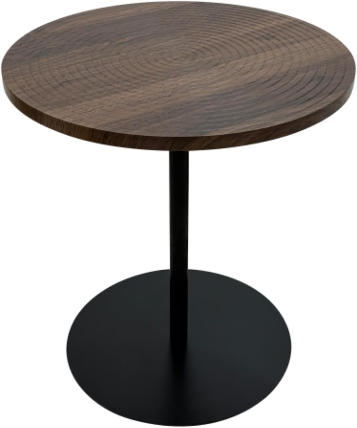 Set of 2 Small Round Side Table Wooden Concentric Circles Coffee Table for Two Metal Pedestal Nightstand for Corner Small Space