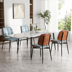 Dining Chairs Set of 4, Mid Century Modern Dining Room Chair with Thick Cushion, Upholstered Faux Leather Kitchen Chairs with Walnut Bentwood Back for Kitchen Dining Room, Blue