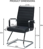 Black Waiting Room Guest Chair No Wheels, Leather Conference Room Reception Chair with Back Support, Ergonomic Desk Chairs with Sled Base, Set of 2, Black.