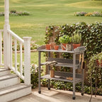 Multi-Functional Patio Storage Cabinet, 3-Tier Outdoor Potting Bench with Adjustable Support Feet & Tool Hooks,for Indoor Outdoor Multipurpose Use,Grey