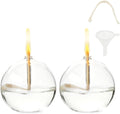 SUPERFINDINGS 2 Sets Clear Glass Oil Lamp Round Refillable Liquid Petite Oil lamp 8 x 7.4 cm Burning with Wick and Holder Included for Indoor Lighting and Outdoor Events